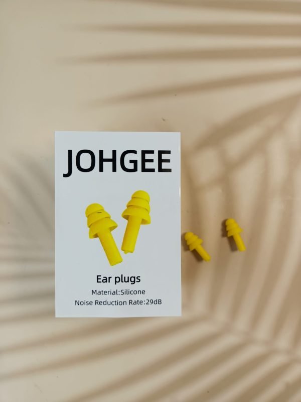 johgee Yellow Silicone Ear Plugs – 29dB NRR, Reusable Noise Cancelling & Soundproof Ear Protection - Image 2
